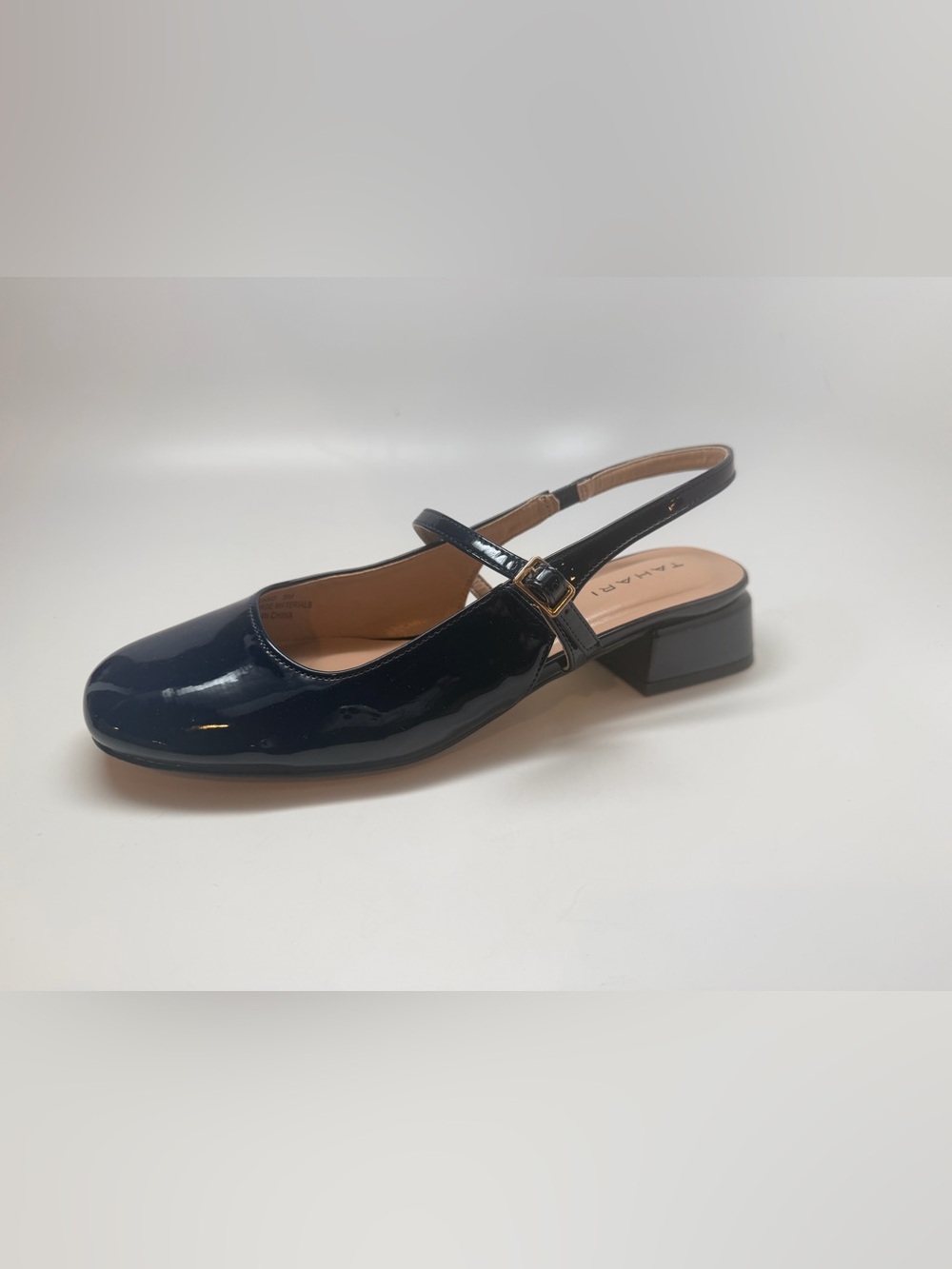 Tahari Navy Patent Mary Jane Slingback Mules